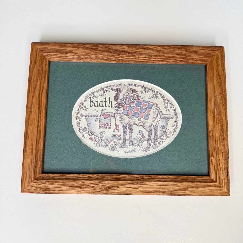 Creative Calligraphy Baath Sheep Framed Art Vintage Oak Wood Country Farmhouse